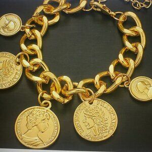 Gold Rope Chain Coin Charm Bracelet